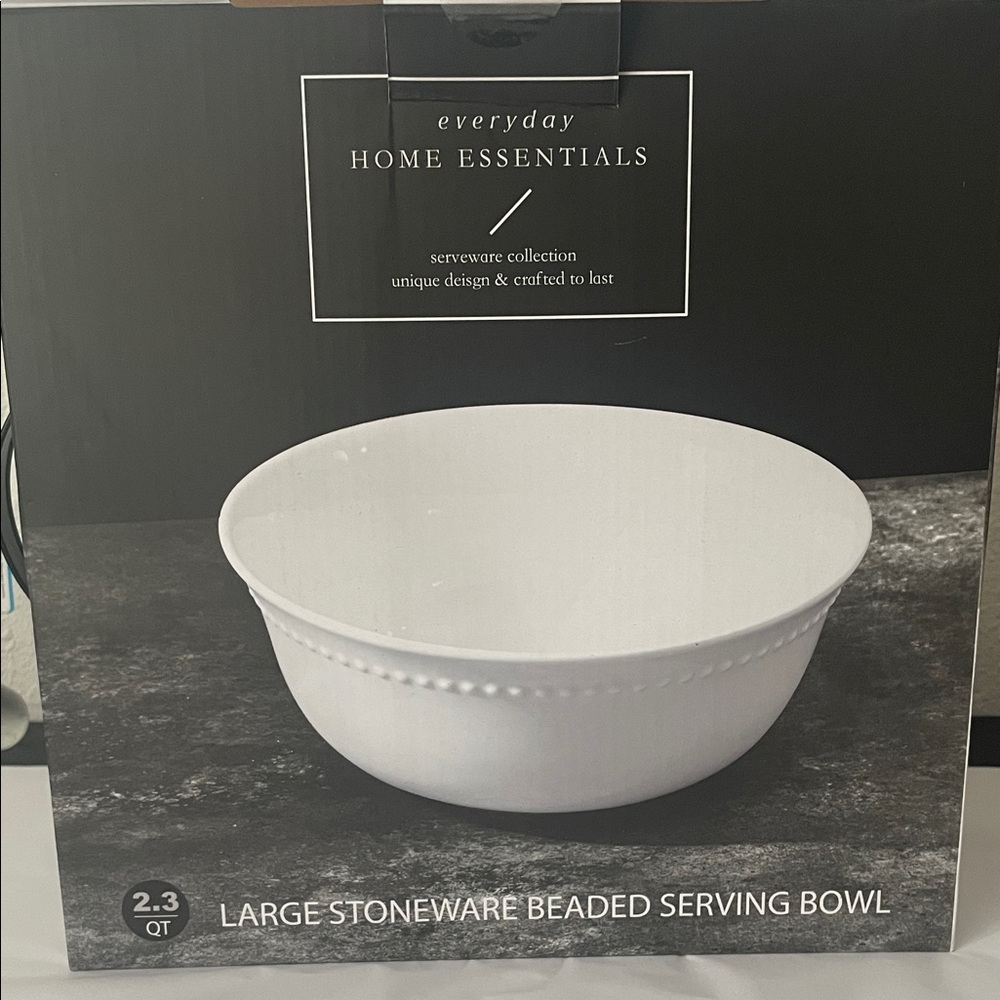 Home Essentials Large White Stoneware Beaded Bowl
